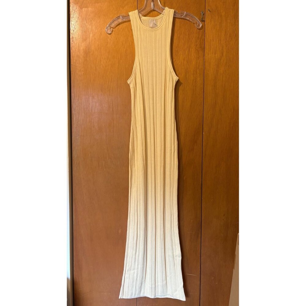 H&M BUTTER YELLOW KNIT RIBBED MIDI DRESS, SIZE: XS